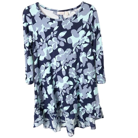 LOGO By Lori Goldstein Women's Hi Low Hem Floral Mixed Fabric Blouse Size XS - Picture 1 of 9
